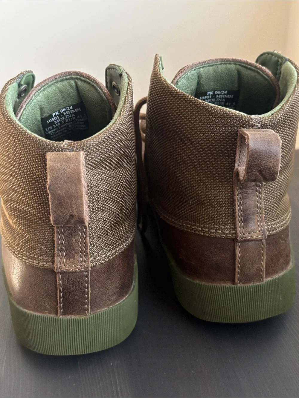 OluKai Men's Brown Leather Chukka Boots with Green Soles
